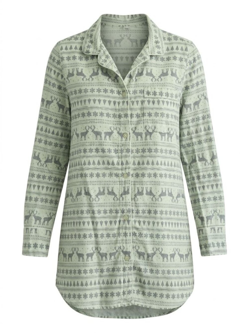Gap Body Long Sleeve Button Front Pajama Sleep Shirt Deer Print Sz M White Gray